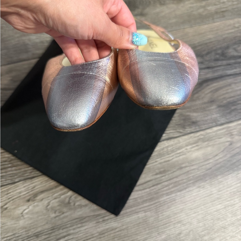 Chanel CC Pink Purple Metallic Slingback Flats - 36.5C - Picture 3 of 10